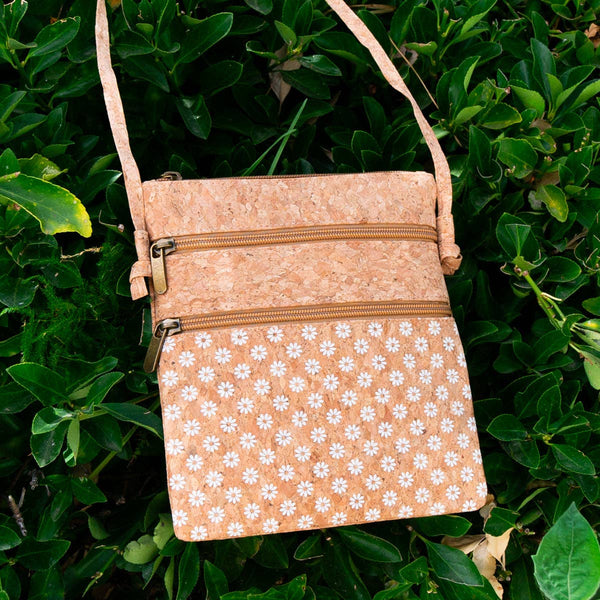 Natural cork Patterned double zipper crossbody bag BAG-2265: C