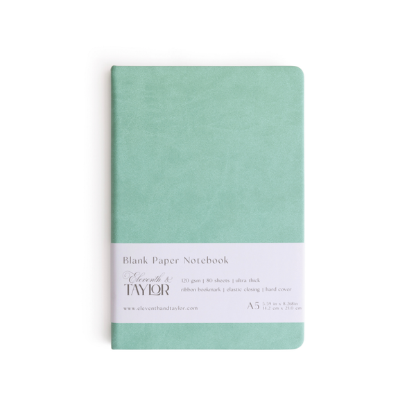 160 Page A5 Blank Journals: 120 GSM Thick Blank Card Stock: Teal blue