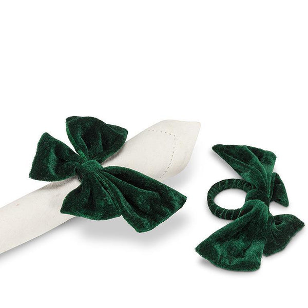 Velvet Bow Napkin Ring - Green