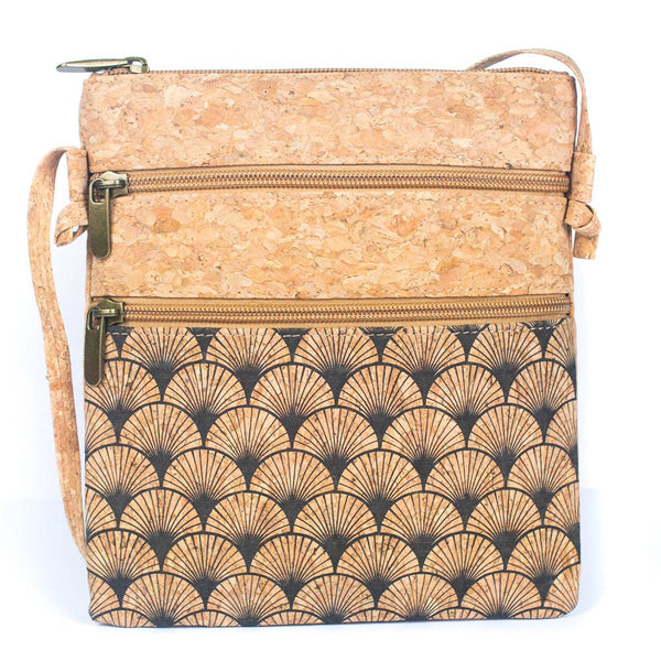 Natural cork Patterned double zipper crossbody bag BAG-2265: C