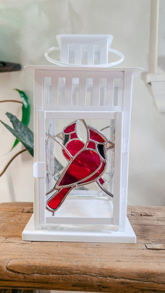 Stained Glass Large 4 Panel Lantern- Cardinal