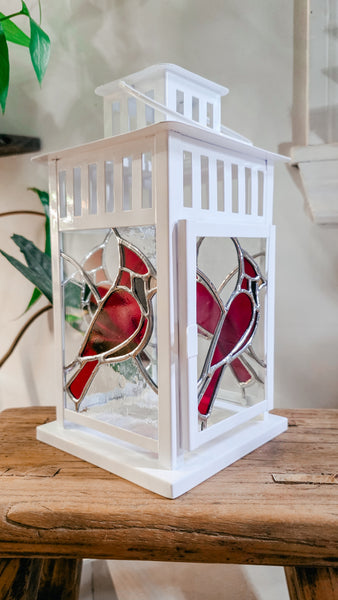Stained Glass Large 4 Panel Lantern- Cardinal