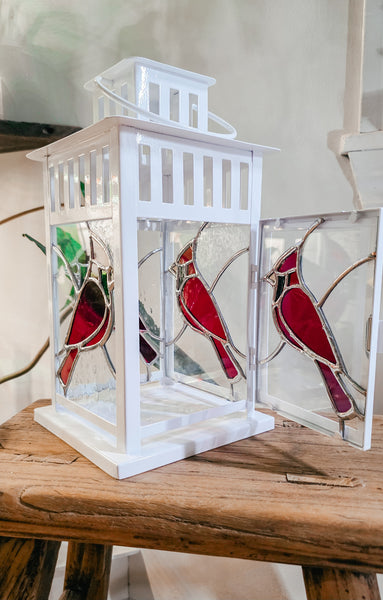 Stained Glass Large 4 Panel Lantern- Cardinal