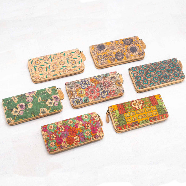Various patterns natural cork women zipper card wallet- Vegan Cork Wallet BAG-2216: E