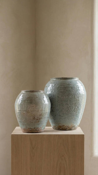 Ceramic Vase, Vintage Style, Tall Blue Crackle - Luna: Large