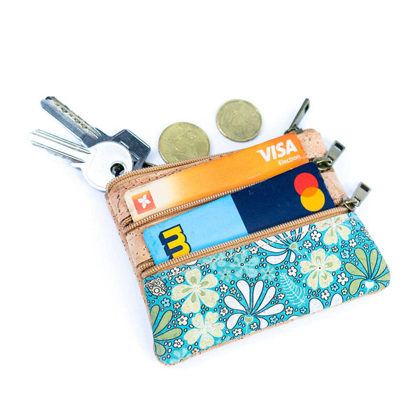 Triple-Zip Cork Mini Coin Pouch BAG-2326: D