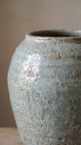 Ceramic Vase, Vintage Style, Tall Blue Crackle - Luna: Large