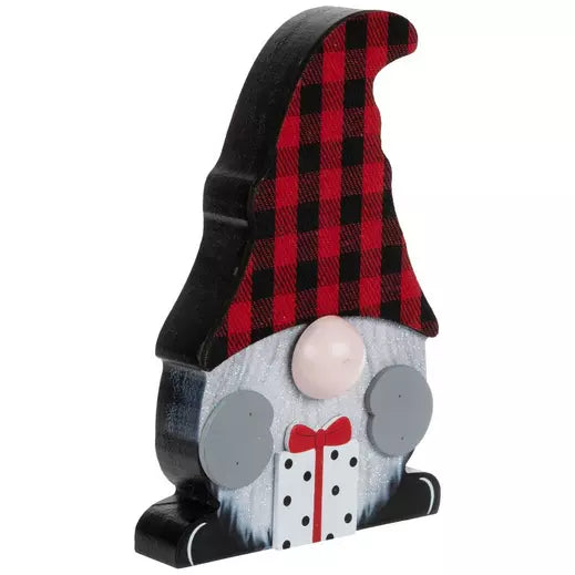 Black & Red Buffalo Check Gnome Wood Decor