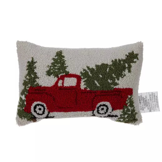 Red Truck Embroidered Pillow