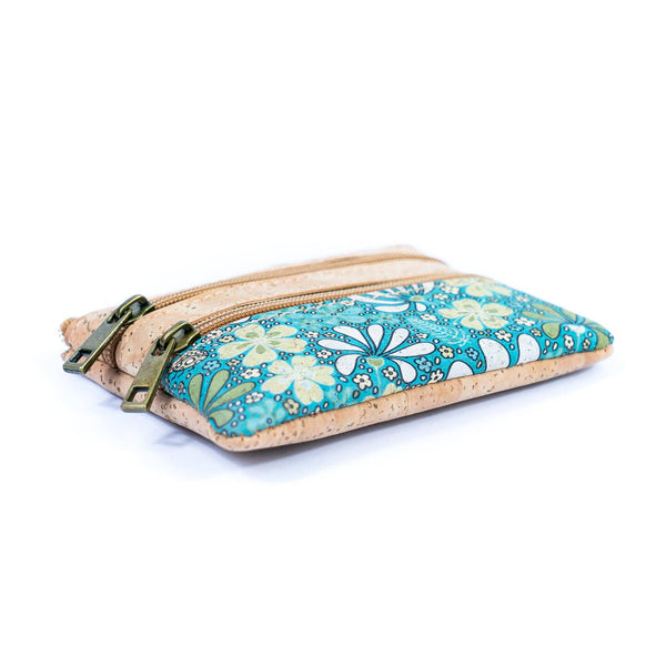 Triple-Zip Cork Mini Coin Pouch BAG-2326: D