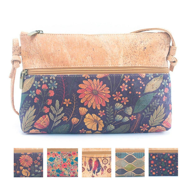 Natural Cork and Printed Design Women's Crossbody Bag BAG-22: B