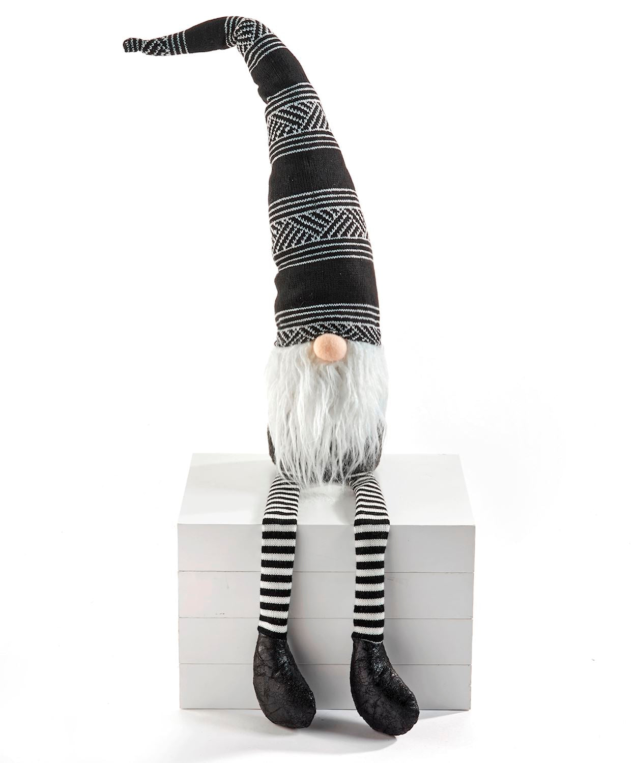 Shelf Sitter Gnome - Grey Body Striped Legs