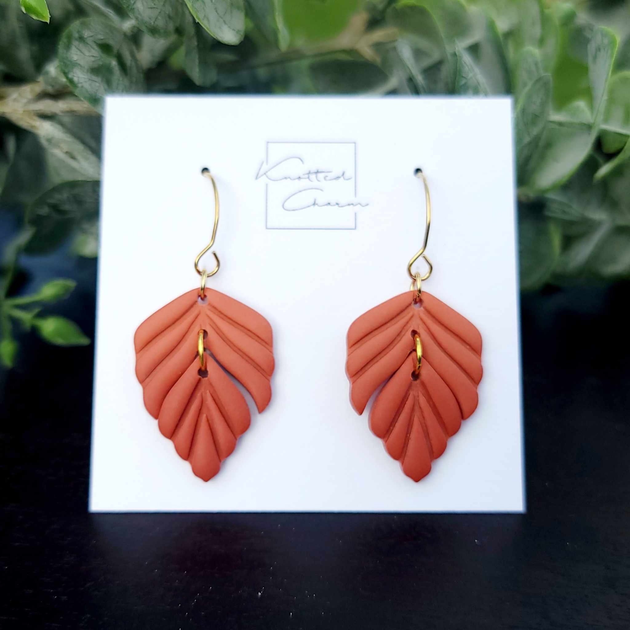 2 Piece Leaf Dangle Earring - Orange Ombre