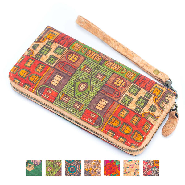 Various patterns natural cork women zipper card wallet- Vegan Cork Wallet BAG-2216: E