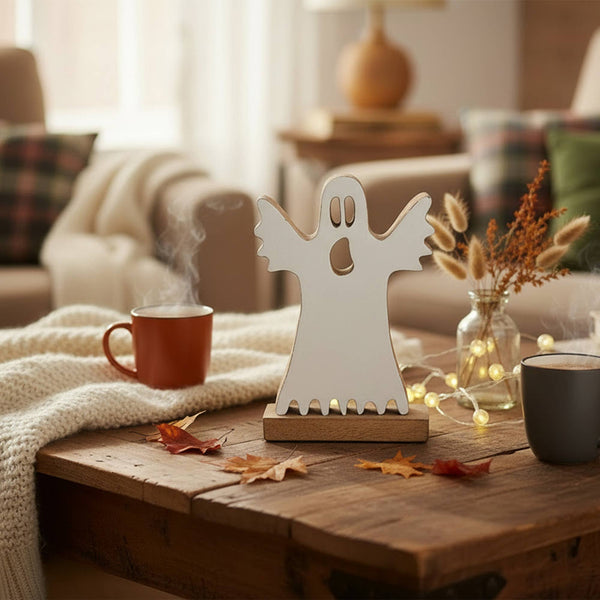 ENAMEL-COATED MANGO WOOD DECOR (WHITE GHOST)