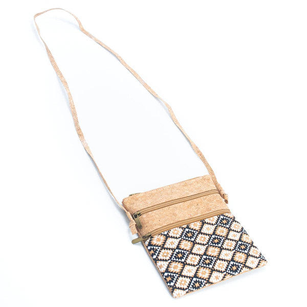 Natural cork Patterned double zipper crossbody bag BAG-2265: C