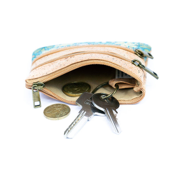 Triple-Zip Cork Mini Coin Pouch BAG-2326: D