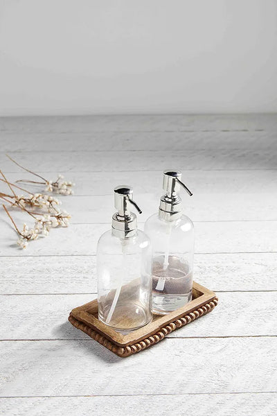 Wood beaded soap dish set