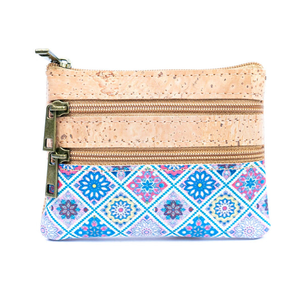 Triple-Zip Cork Mini Coin Pouch BAG-2326: C