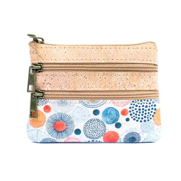 Triple-Zip Cork Mini Coin Pouch BAG-2326: C