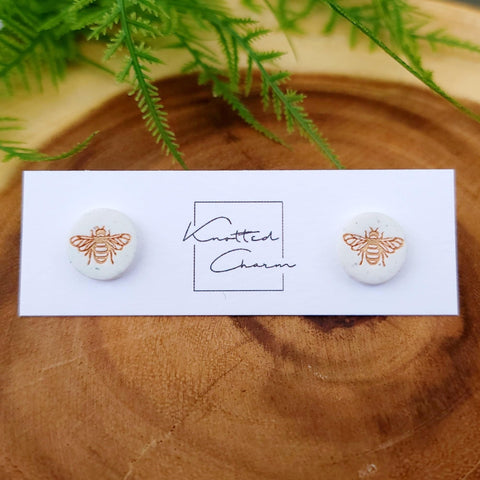 Bee Print Stud Earrings- Circle