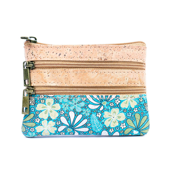 Triple-Zip Cork Mini Coin Pouch BAG-2326: C