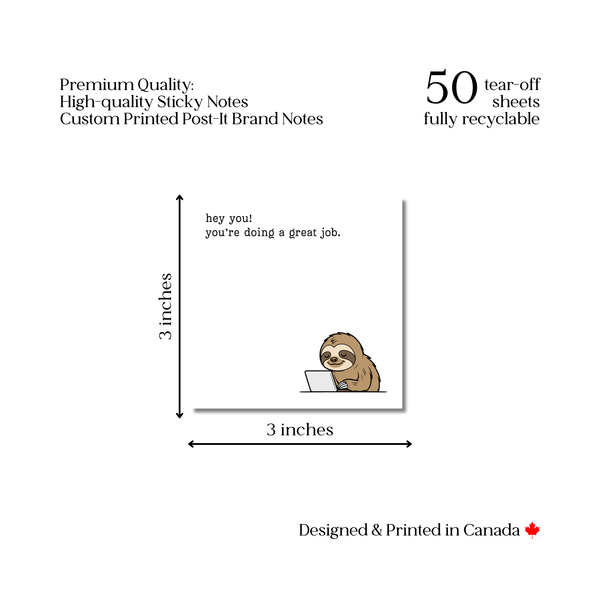 Sloth Themed 50 Sheet Post-It Note Notepad