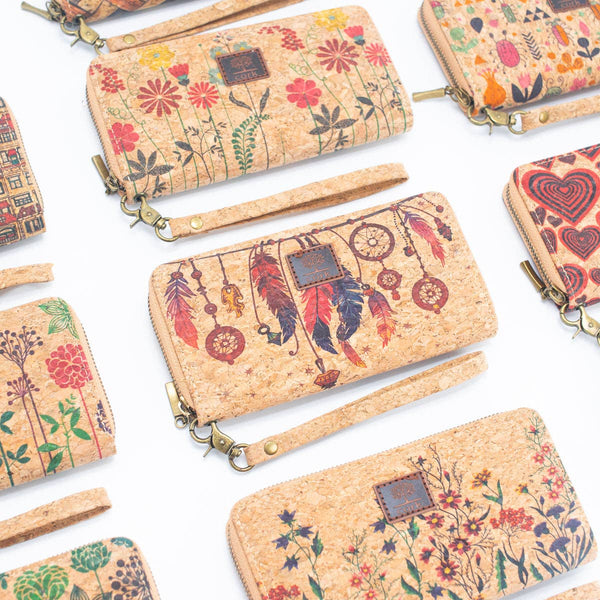 Various patterns natural cork women zipper card wallet BAG-2: A