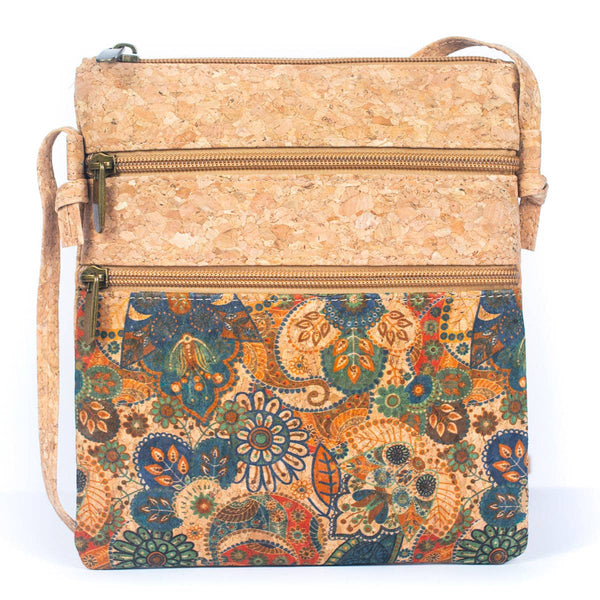 Natural cork Patterned double zipper crossbody bag BAG-2265: C