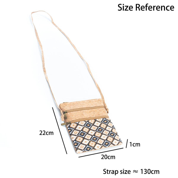 Natural cork Patterned double zipper crossbody bag BAG-2265: C