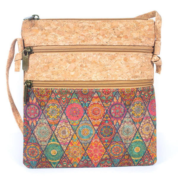 Natural cork Patterned double zipper crossbody bag BAG-2265: C