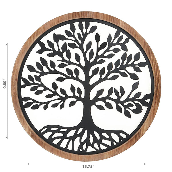 Wood Framed Metal Tree Of Life Wall Art: Black