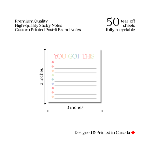 You Got This! To Do List: 50 Sheet Post-It Note Notepad