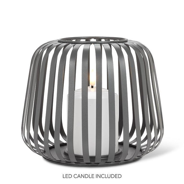 Small Cage Lantern W/LED Candle - Grey