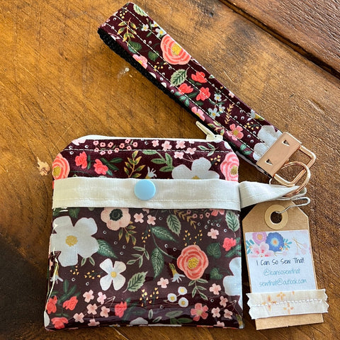Zip Pouch 5x5" w/Clear Pocket & Fob -Floral