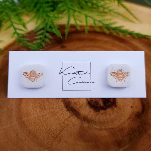Bee Print Stud Earrings- Square
