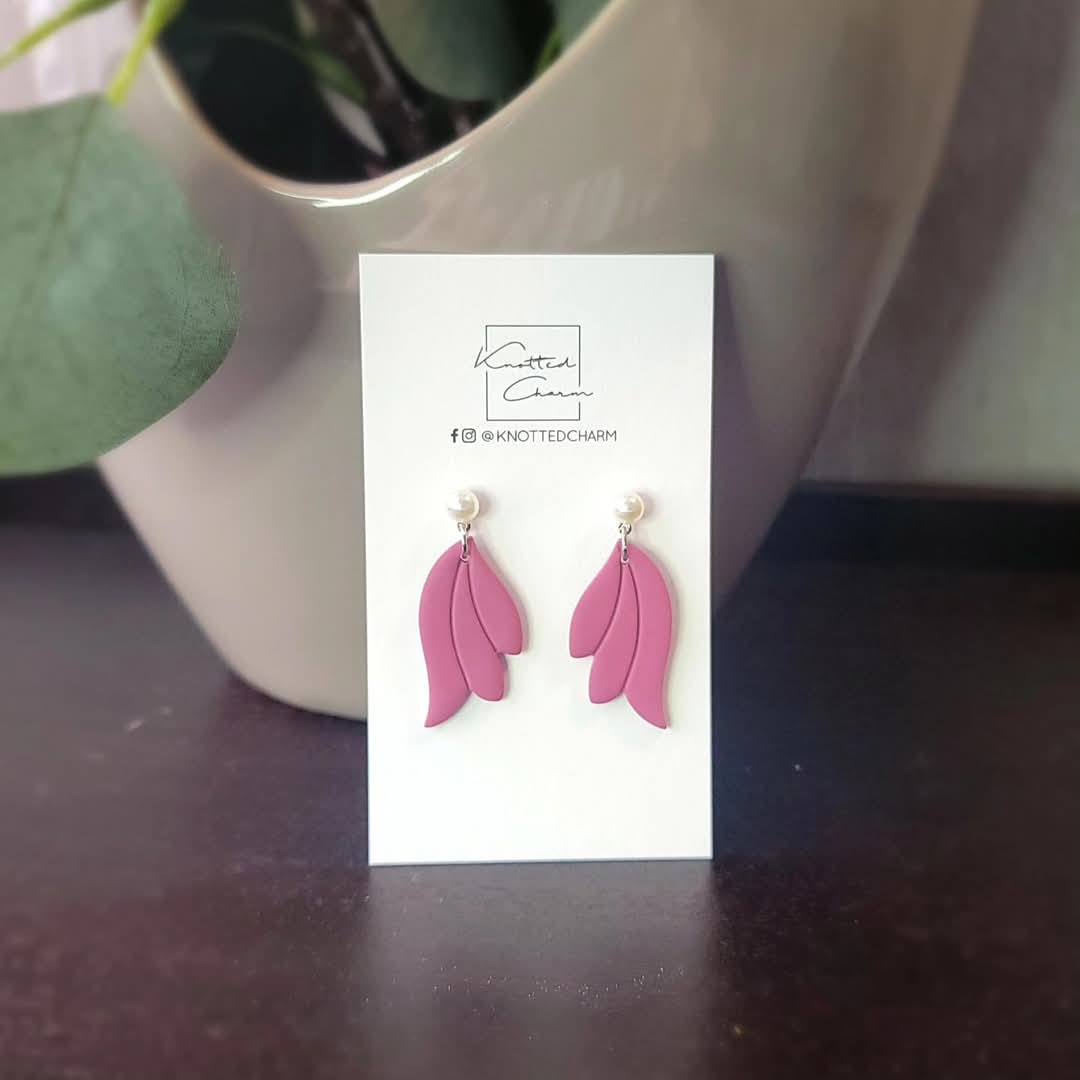 Wing Dangle with pearl Earrings -Pink