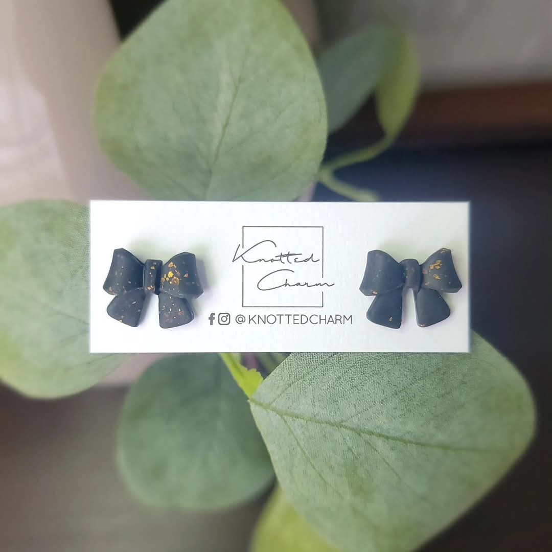 Black and gold fleck Bow Earrings