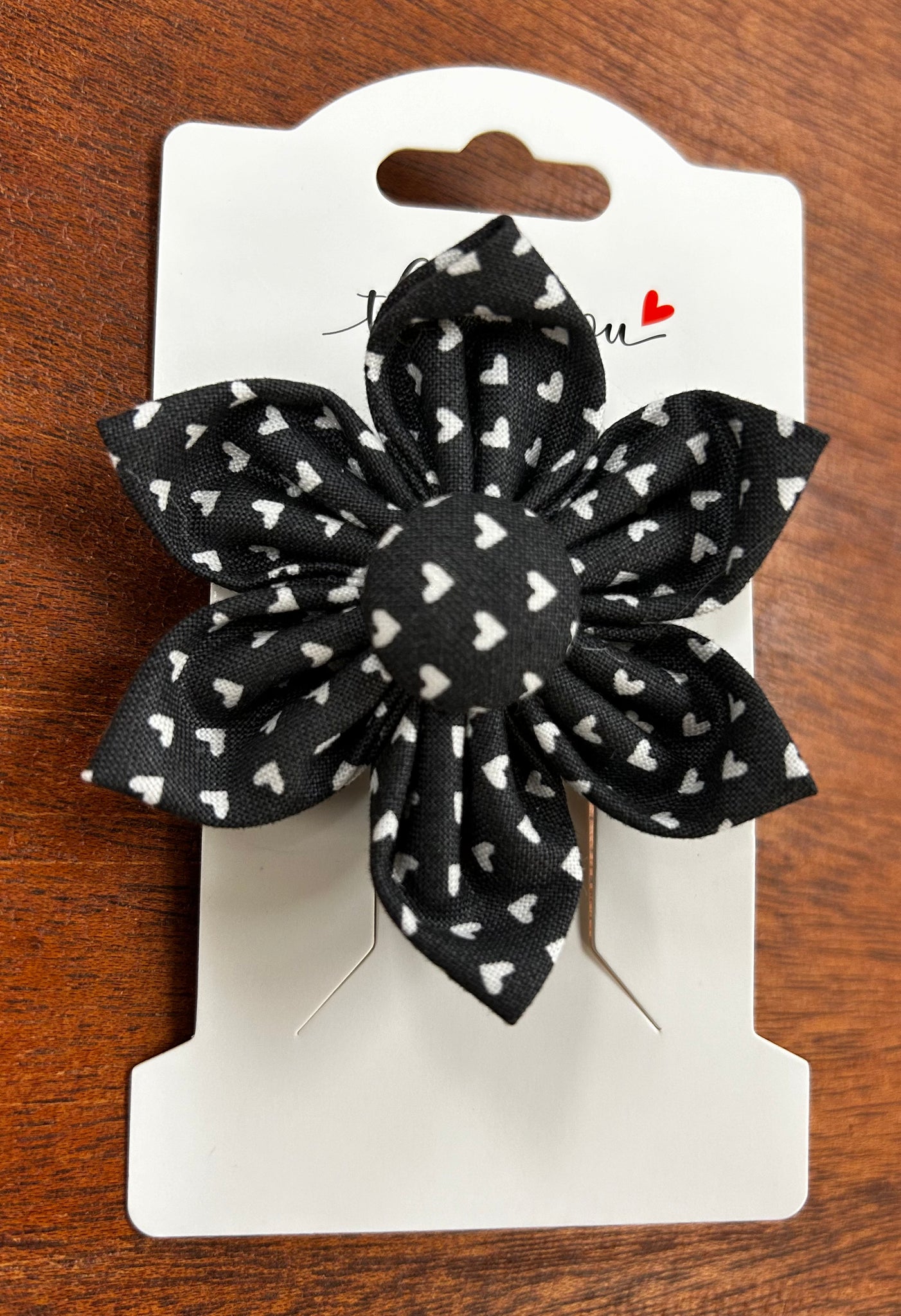 Detachable Flower For Dog Collar- Charcoal W/Hearts