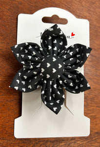 Detachable Flower For Dog Collar- Charcoal W/Hearts