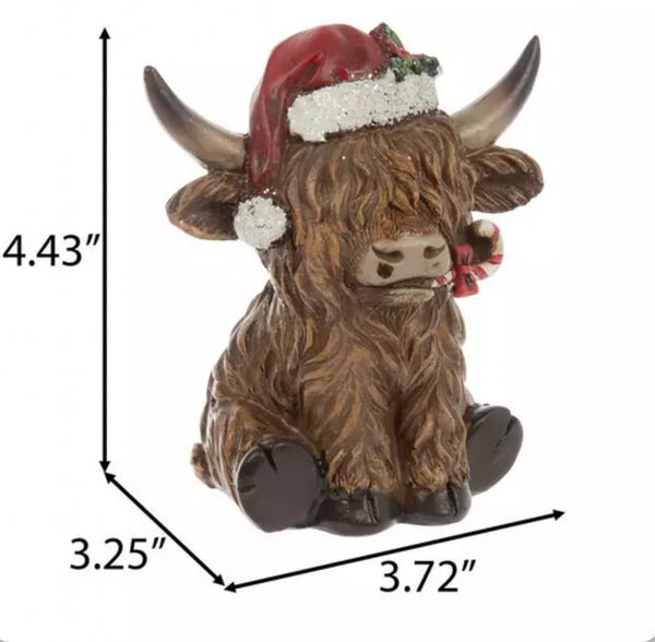 Resin Holiday Highland Cow 4.33"H - 2 Styles