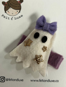 Hand Felted Ghost W/ Purple Bow Hair Clip- Single