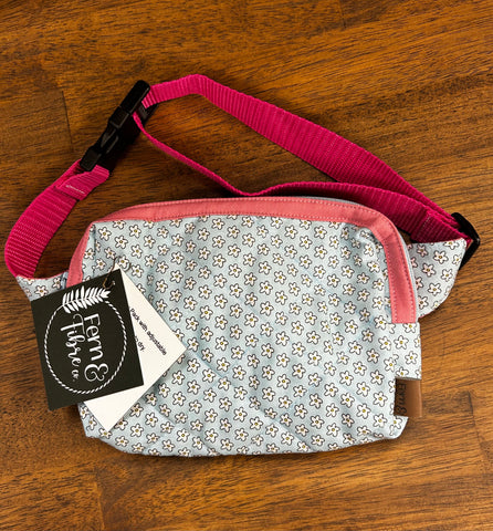 Child Quilted Fanny Pack - Blue W/ White Flowers