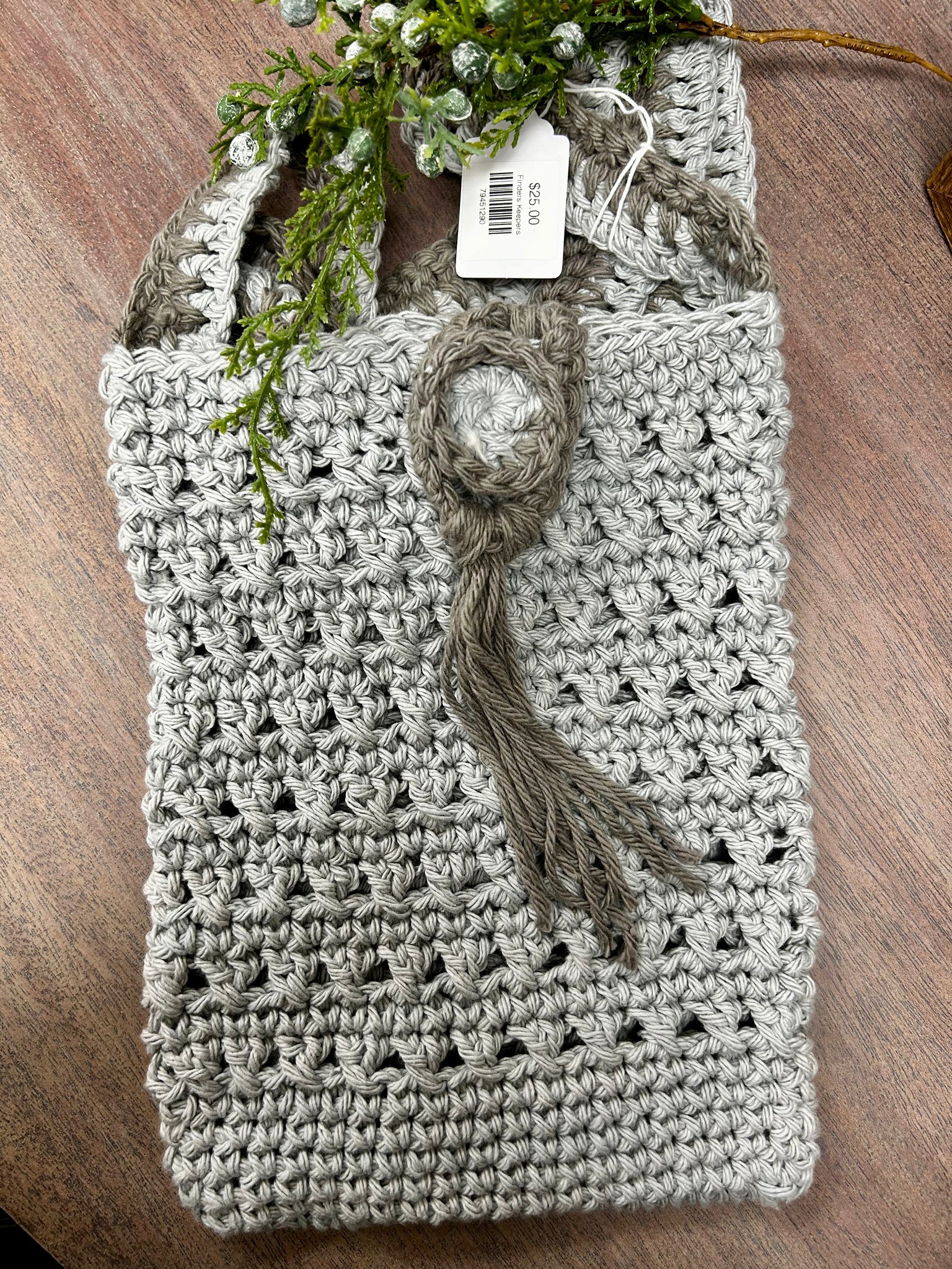 Crochet Crossbody Bag - Light Grey