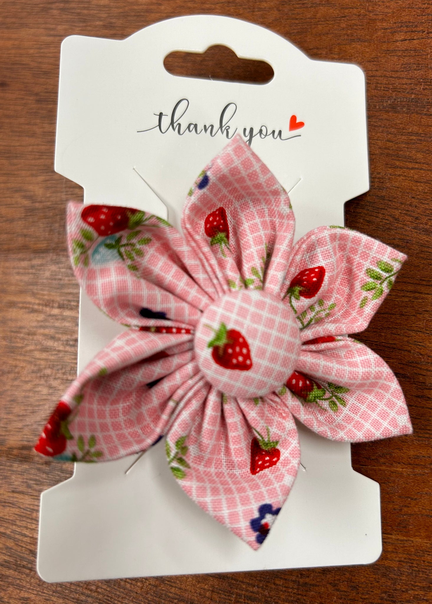 Detachable Flower For Dog Collar-  Pink W/Strawberries