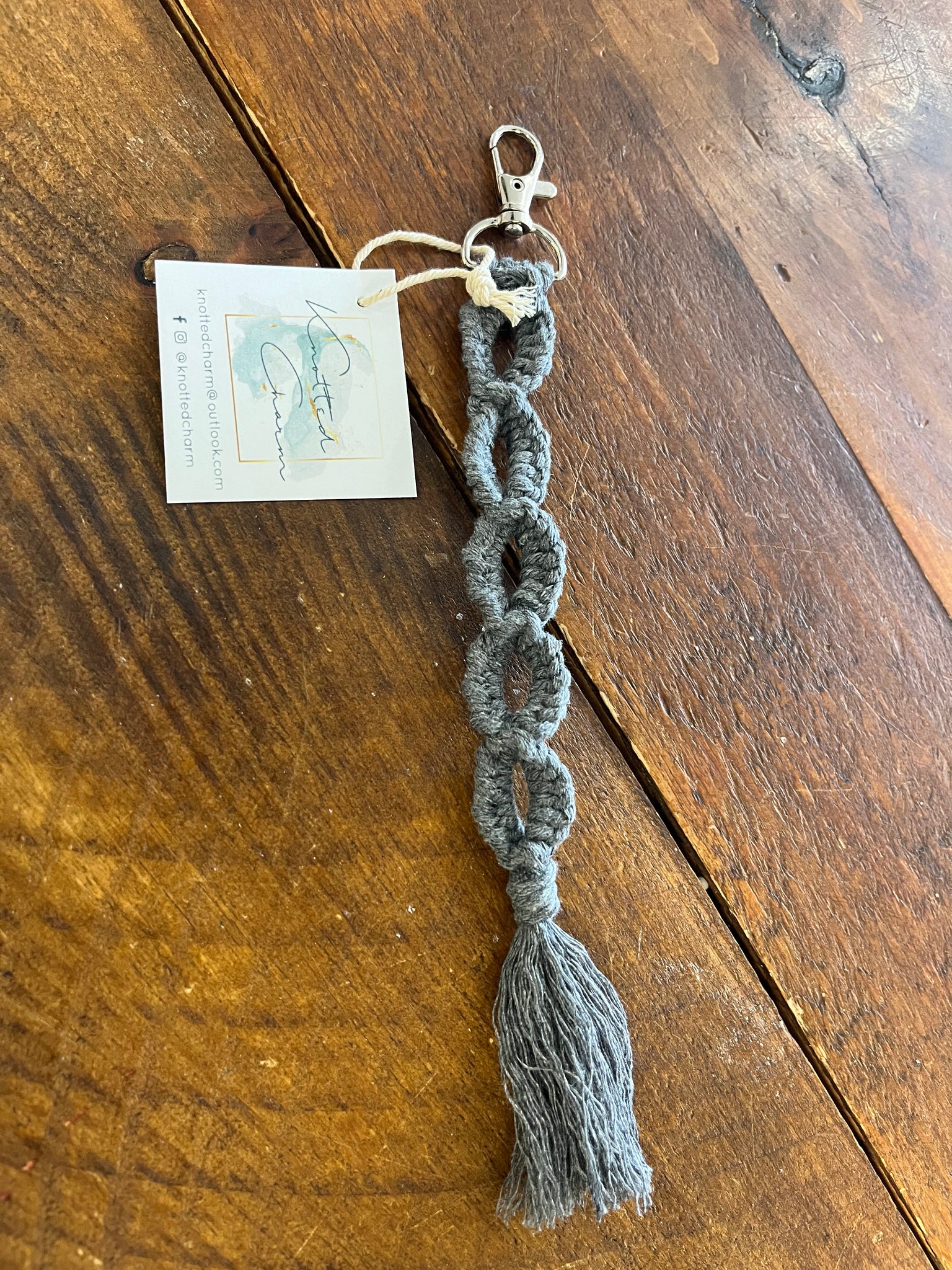 Grey Macrame Keychain