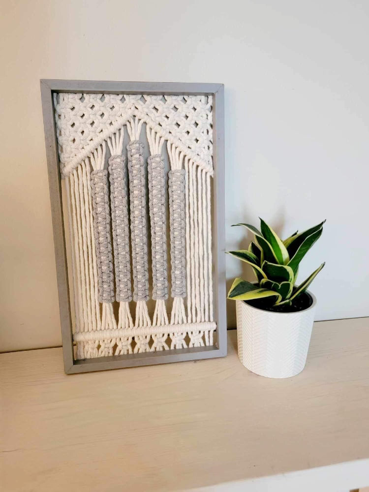 Cream and Grey Framed Macrame