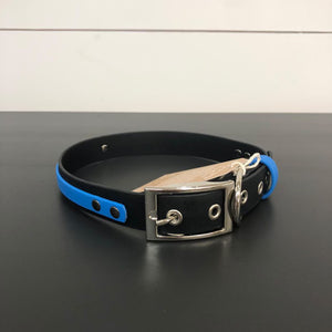 Black Leatherette w/Blue Accent Dog Collar - Large