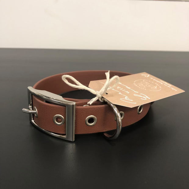 Brown Leatherette  Dog Collar - Medium