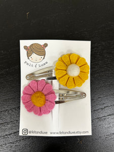 Yellow And Pink  Daisy Hair Clips